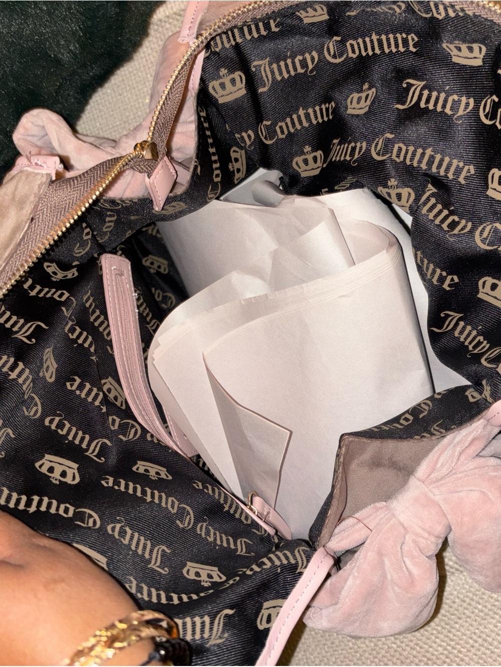 Juicy Couture Pink & Brown 'Juicy Princess' Velvet Shoulder Bag - Picture 9 of 11
